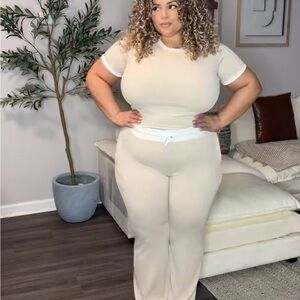 Women's Cream Pants & Jumpsuit Set
